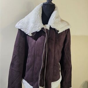 JustFab Purple Teddy Jacket with Ivory Trim